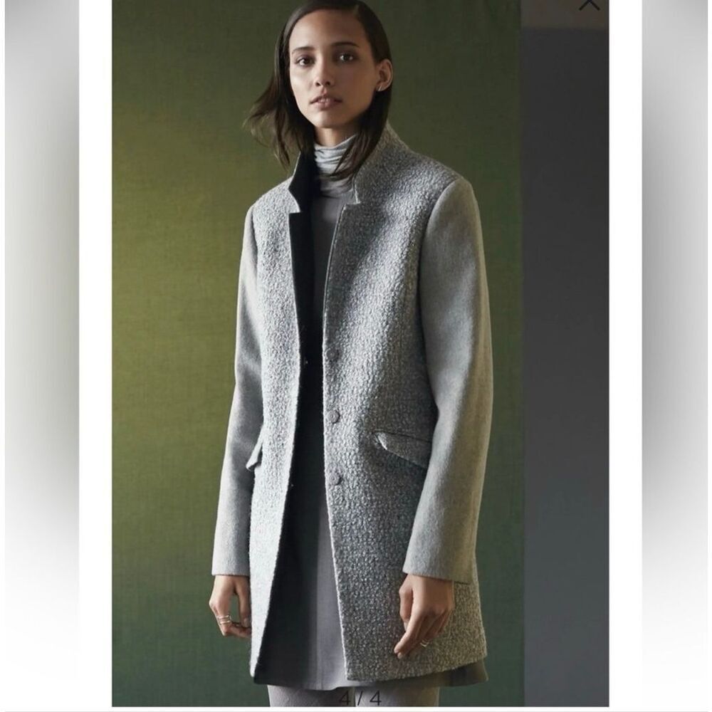 Kenneth Cole Boucle Wool Pea Coat Gray Size Medium Petite